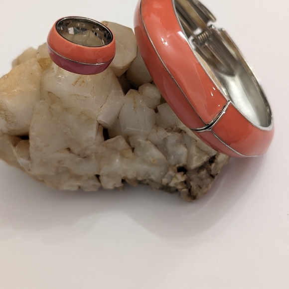 Esprit Two Tone Pink Stainless Steel Ring/ Band and Clamp Bracelet. - Picture 2 of 8